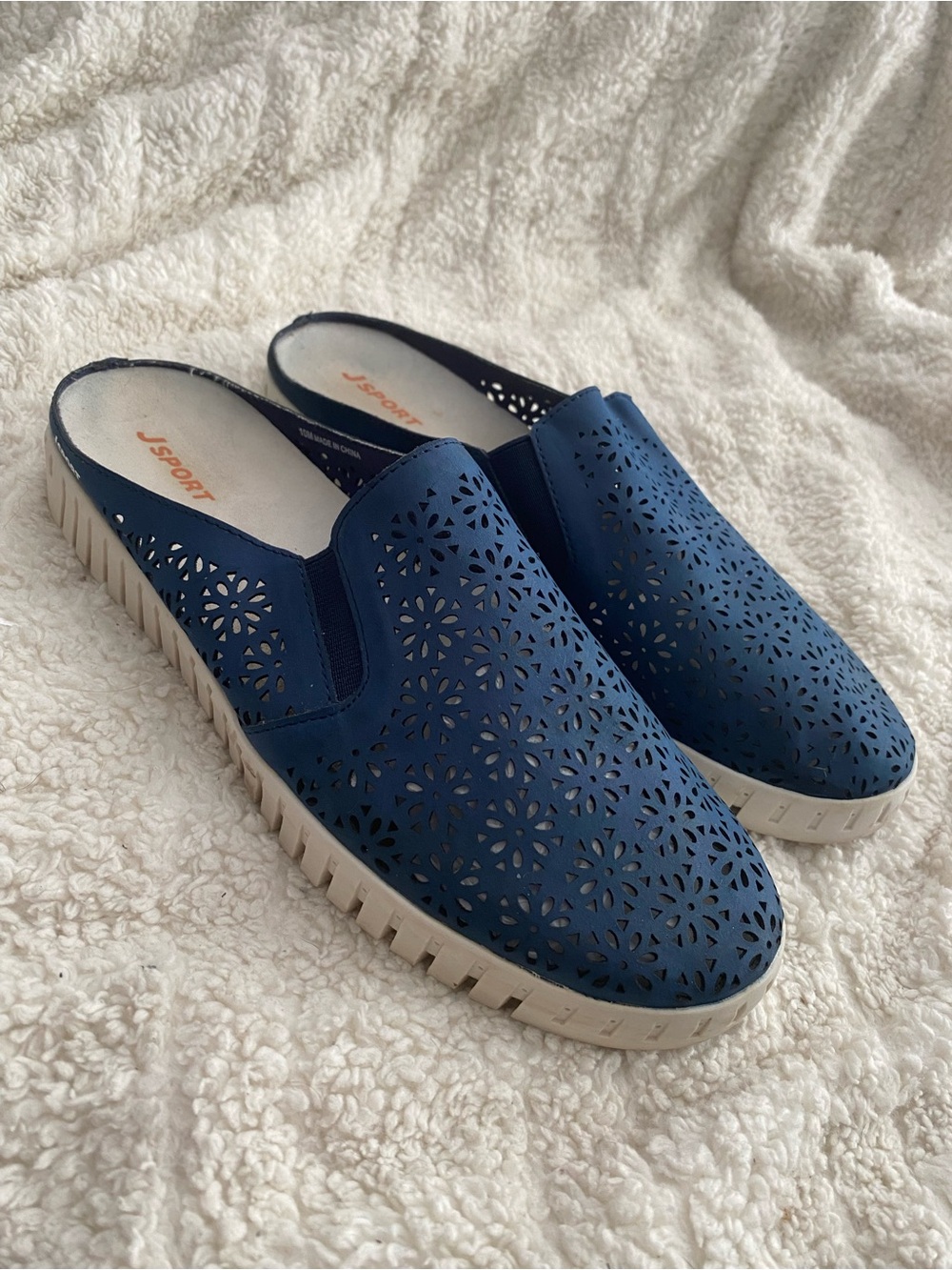 JSport Ladies Floral Slip On Mule Clog Laser Cut Casual Women's Slipon Shoes 10
